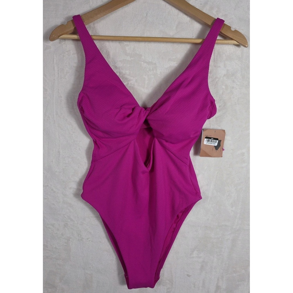 NWT Shade & Shore Pink One Piece Swimsuit Textured High Leg Size S 4-6 - Picture 2 of 12